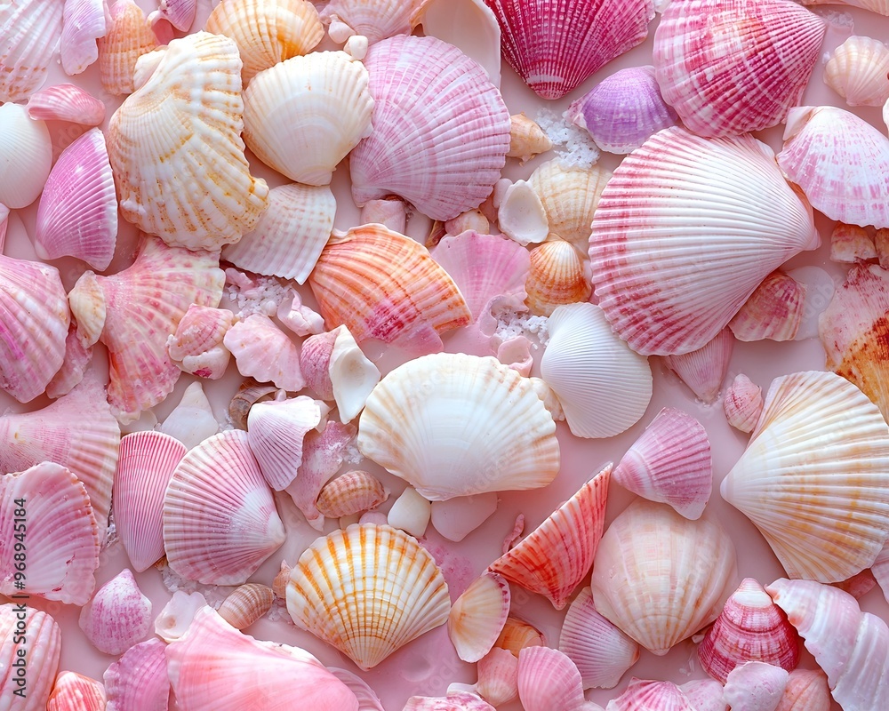 seashells on a pink background