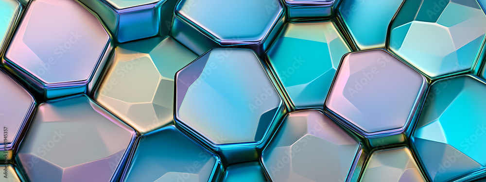 Colorful Geometric Hexagons with Metallic Finish Colorful Geometric Hexagons with Metallic Finish