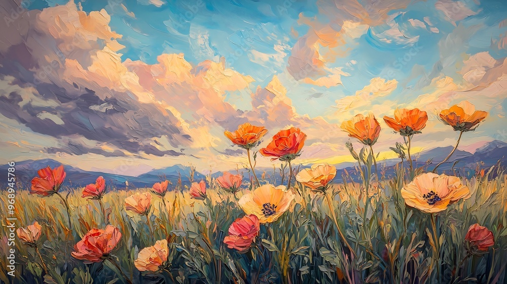 An expressive painting of wildflowers growing An expressive painting of wildflowers growing