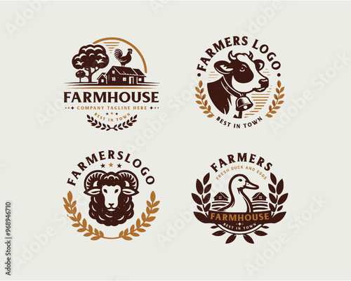 Set vintage bundle classic badge farm house market logo design for business company