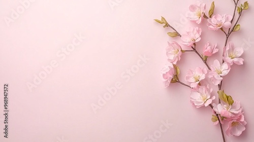 Wallpaper Mural Delicate pink cherry blossom branch against a soft pink background. Torontodigital.ca