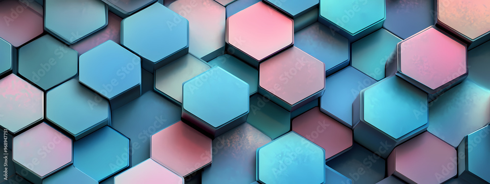 Colorful Geometric Hexagons with Metallic Finish