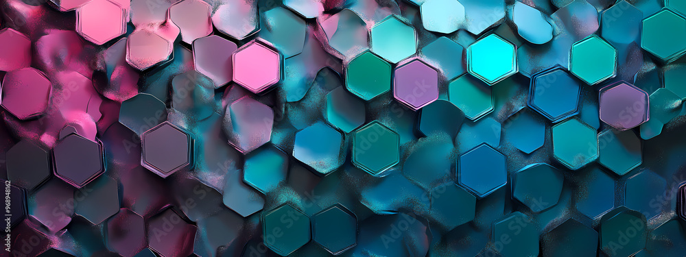 Colorful Geometric Hexagons with Metallic Finish Colorful Geometric Hexagons with Metallic Finish