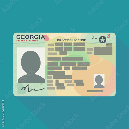 Georgia state driver's license in flat design style on blue background with long shadow