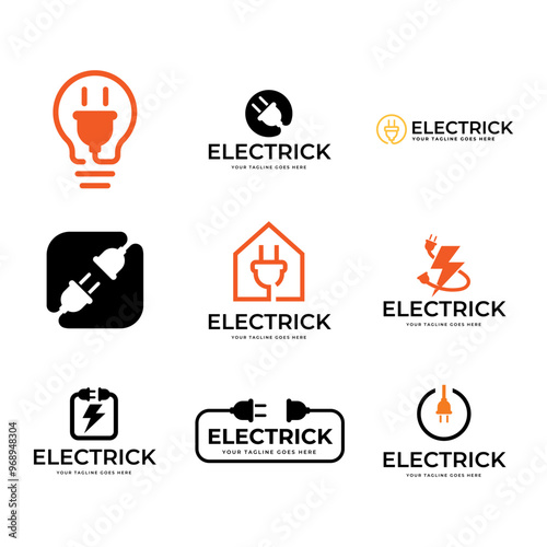 Set of Electrical power plug logo. Current and voltage symbol.