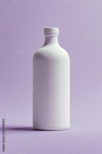 Modern white bottle on a subtle lilac background, featuring ample right-side space for marketing copy. Full ultra HD,