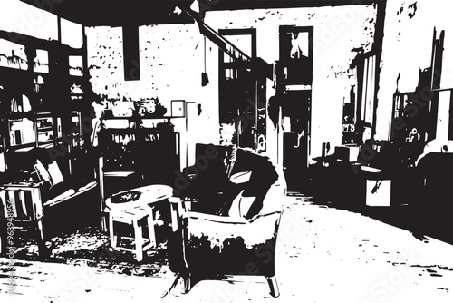 Rustic living room interior in an old German farmhouse, located in the countryside of Rostock, Germany.