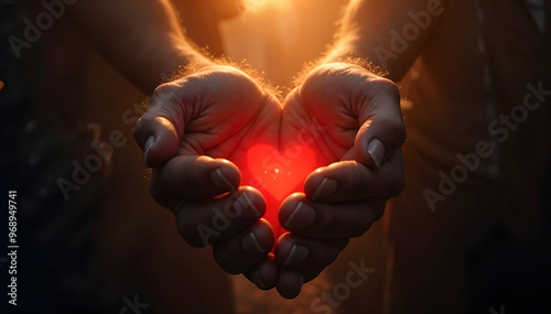 A Gesture of Kindness Hands Offering Glowing Heart 