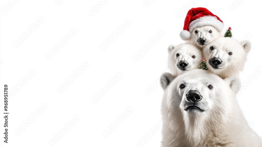 A group of polar bears wearing christmas hats A group of polar bears wearing christmas hats