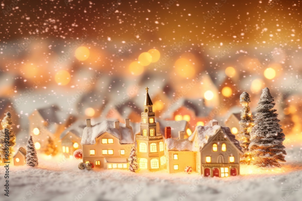 Fototapeta premium Miniature Christmas village houses. Festive background.