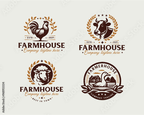 Set vintage bundle classic badge farm house market logo design for business company