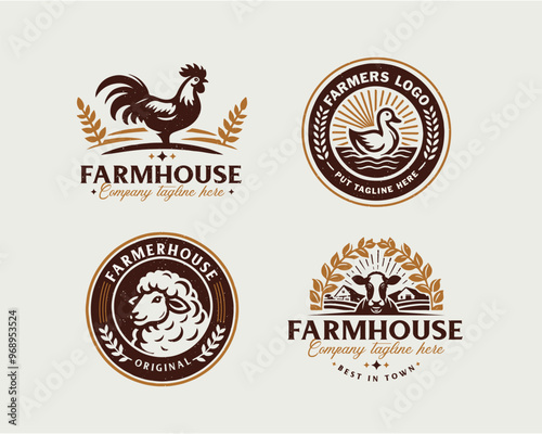 Set vintage bundle classic badge farm house market logo design for business company