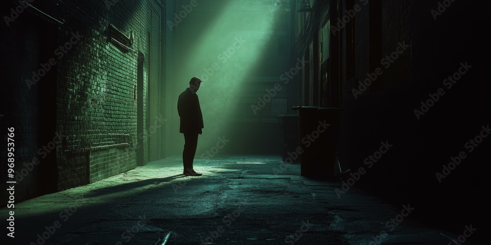 Silhouette of man in a dark alley. Silhouette of man in a dark alley.