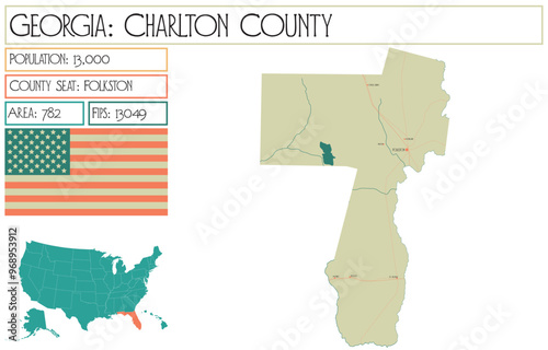 Large and detailed map of Charlton County in Georgia USA.