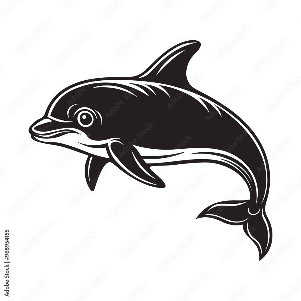 Fototapeta premium Dolphin silhouette vector art illustration isolated on white background.