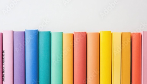 Rainbow Colored Books Aligned on a White Background