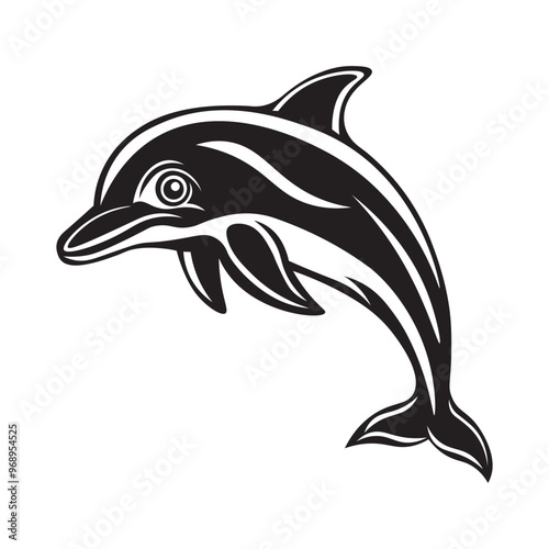 Dolphin silhouette vector art illustration isolated on white background.