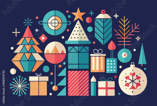 Minimalist geometric christmas elements for festive designs and decorations