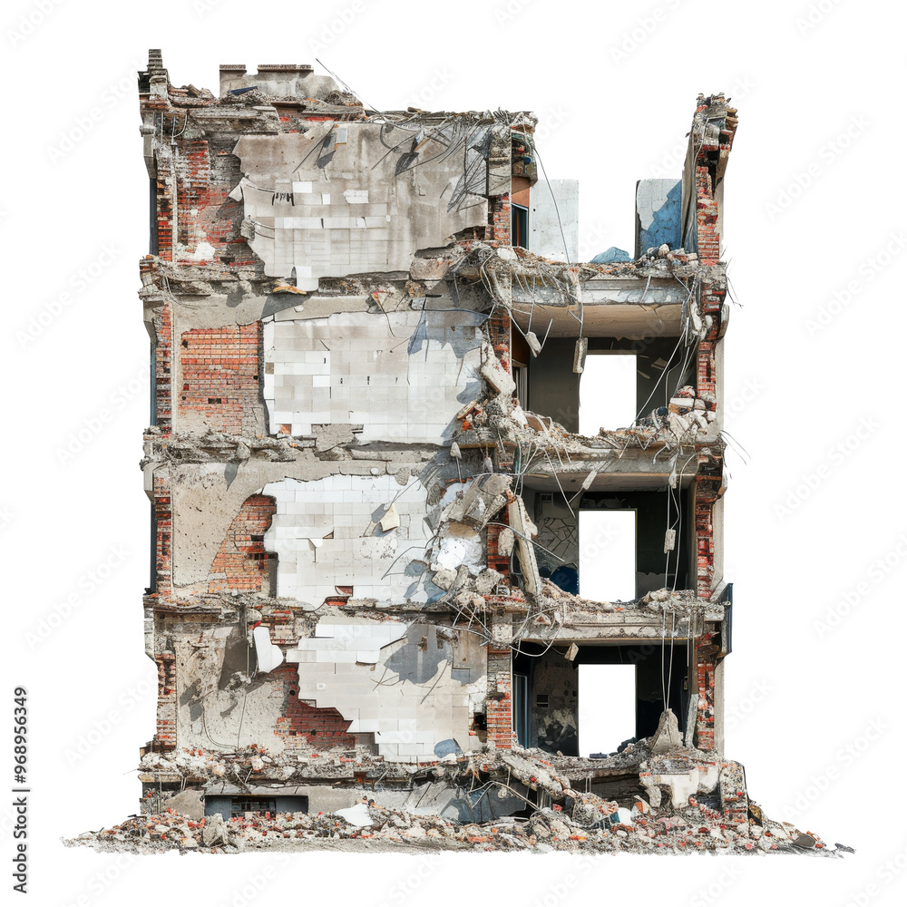 Demolished and war bombed building, isolated on transparent Demolished and war bombed building, isolated on transparent