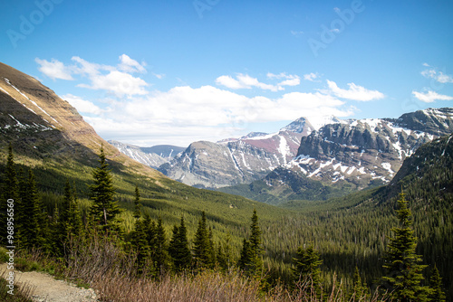 U shape valley on the way to iceberg lake at the glacier national park, Montana, USA.  photo