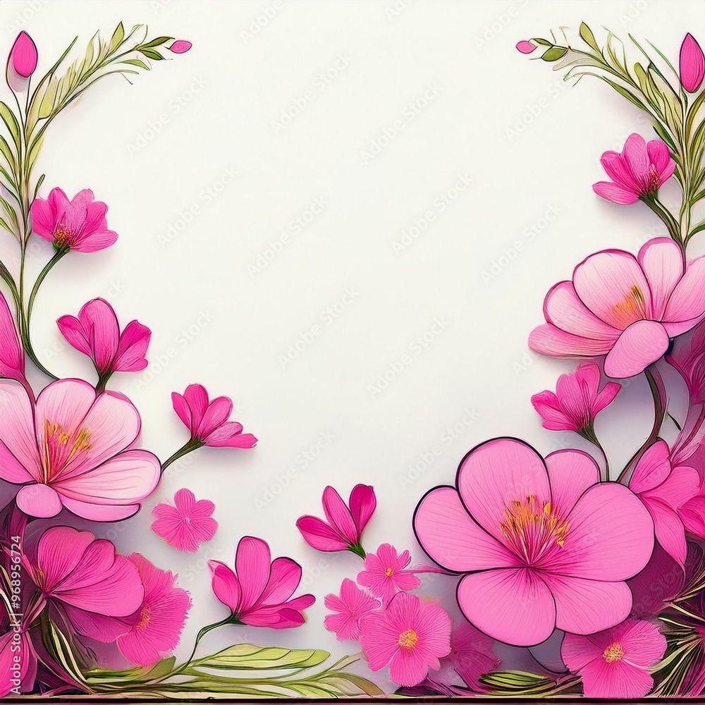 White background with small flowers arranged as a delicate border. White background with small flowers arranged as a delicate border.
