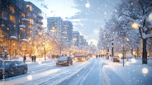 Snowy City Street.