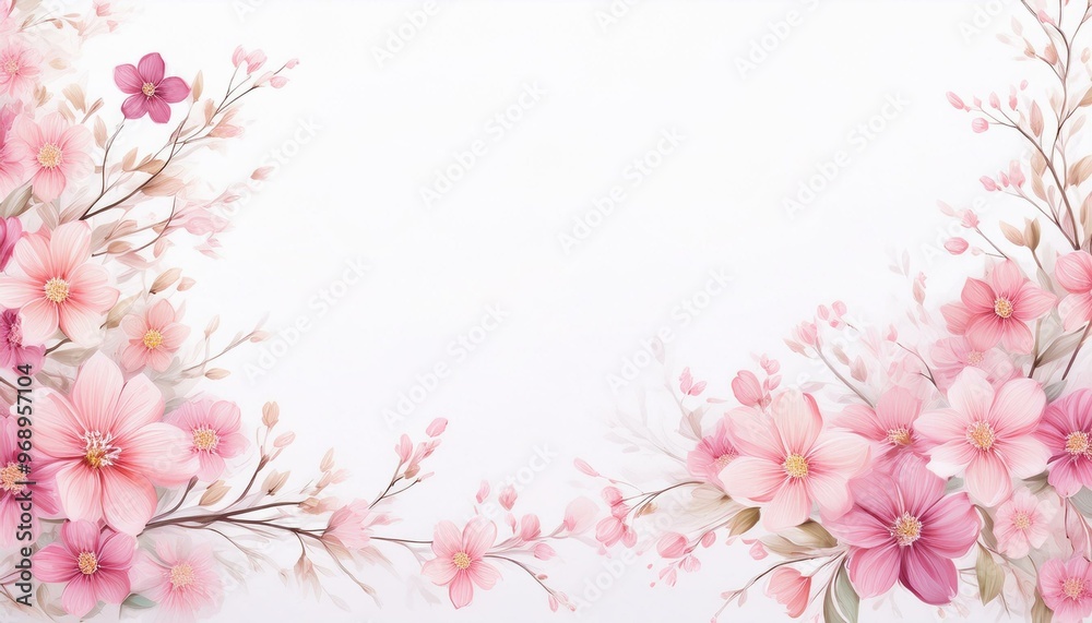 White background with small flowers arranged as a delicate border. White background with small flowers arranged as a delicate border.