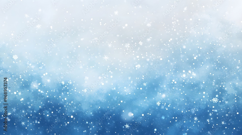 Delicate white snowflakes gently fall against a soft, blurred blue background, creating a serene winter scene. The snow-covered landscape adds a peaceful, seasonal ambiance. Delicate white snowflakes gently fall against a soft, blurred blue background, creating a serene winter scene. The snow-covered landscape adds a peaceful, seasonal ambiance.