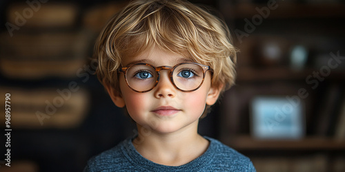 Portrait of a cute little boy with glasses