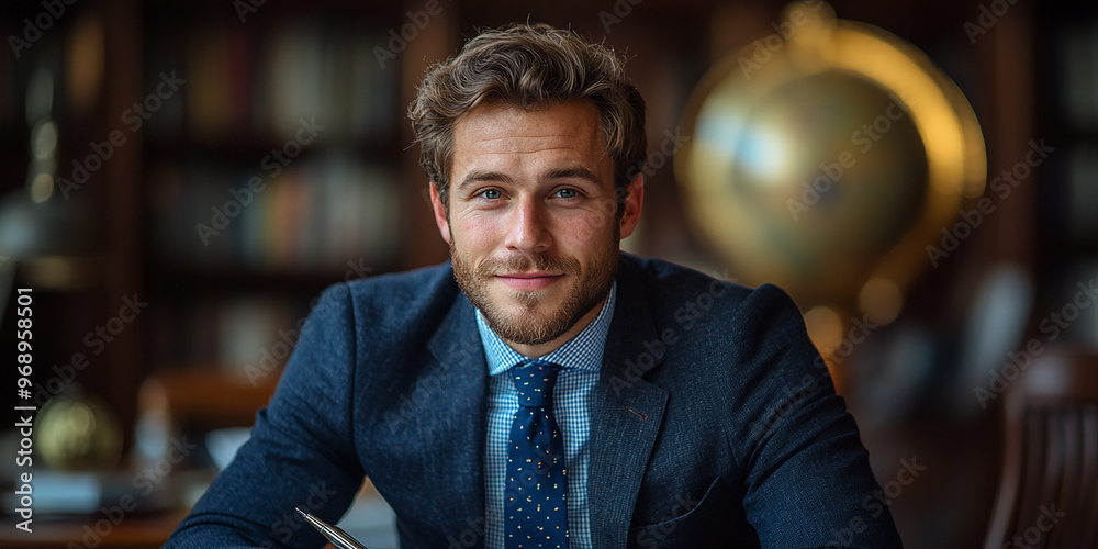 Portrait of a young businessman writing notes at his desk Portrait of a young businessman writing notes at his desk