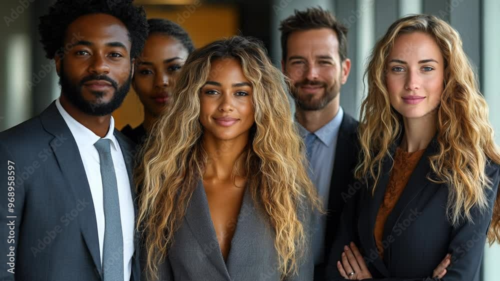A diverse group of business professionals in a modern office setting. A diverse group of business professionals in a modern office setting.