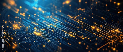 Abstract Circuit Board with Glowing Lines and Connections photo