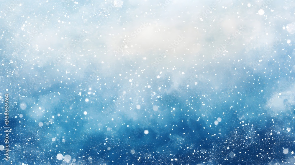 Delicate white snowflakes gently fall against a soft, blurred blue background, creating a serene winter scene. The snow-covered landscape adds a peaceful, seasonal ambiance. Delicate white snowflakes gently fall against a soft, blurred blue background, creating a serene winter scene. The snow-covered landscape adds a peaceful, seasonal ambiance.