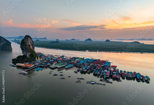 Panorama of Koh Panyee island,  Fisherman village, Phang Nga, Ao Phang Nga National Park, Thailand photo