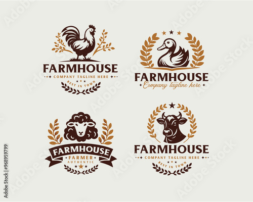 Set vintage bundle classic badge farm house market logo design for business company