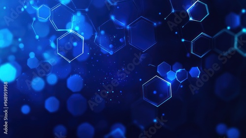 Wallpaper Mural Blue Hexagon Pattern with Glowing Edges and Blurred Background Torontodigital.ca