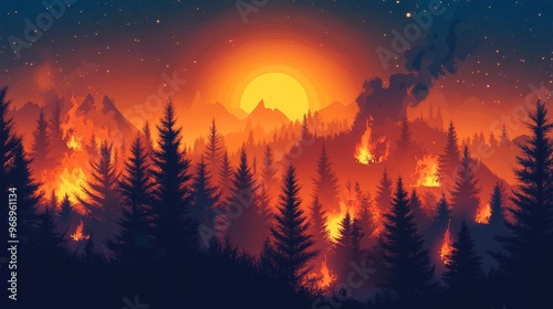 Forest Fire Sunset.