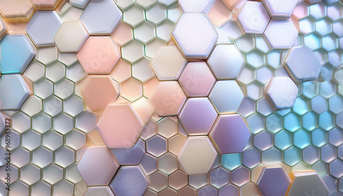 偏光色に輝くランダムに敷き詰められた六角形のタイル