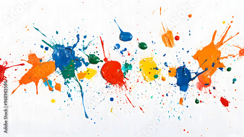 An artistic collection of multicolored paint splashes on a white canvas. photo