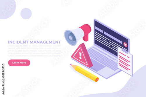 It incident report isometric concept. Vector illustration.