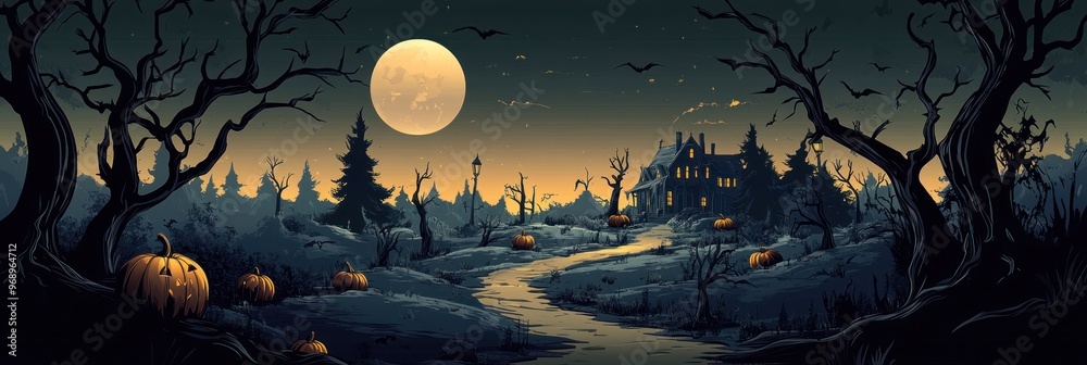 A Haunted House in a Dark Forest on a Halloween Night A Haunted House in a Dark Forest on a Halloween Night