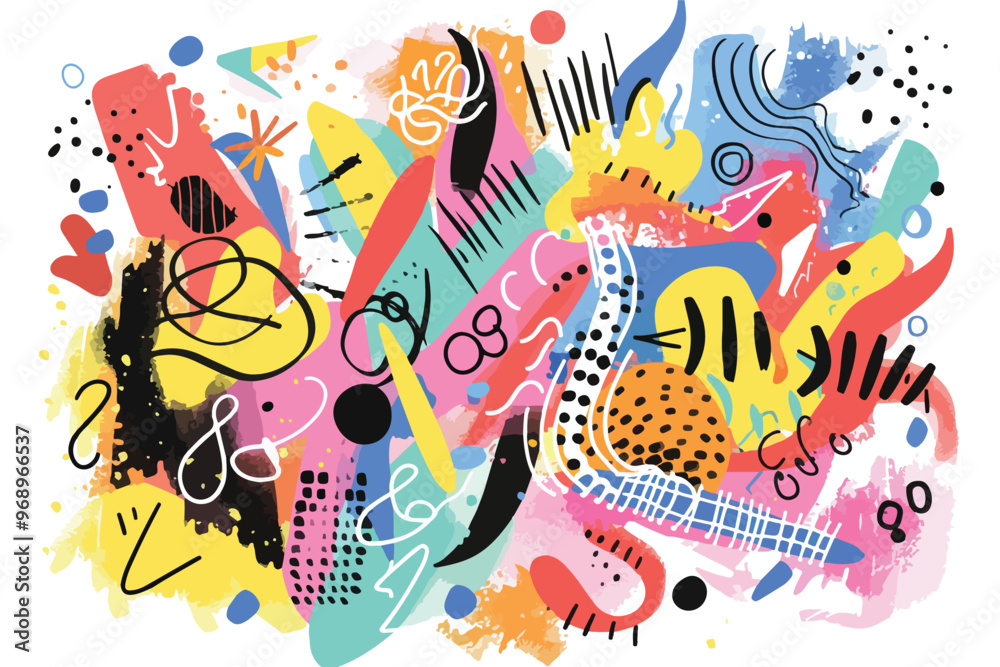 Obraz premium Vibrant Abstract Colors Doodles Pattern Clipart Isolated