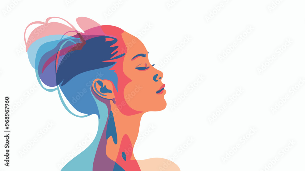 Abstract Flat Vector of Female Profile on White Background Abstract Flat Vector of Female Profile on White Background