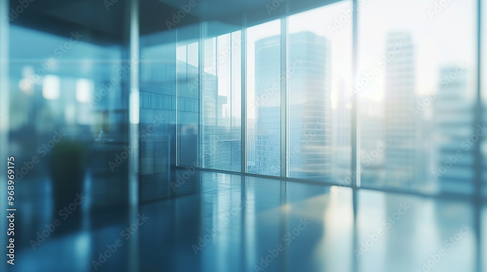 Blurred empty open space office. Modern business and finance presentation background Blurred empty open space office. Modern business and finance presentation background
