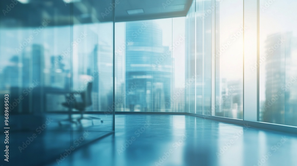 Blurred empty open space office. Modern business and finance presentation background Blurred empty open space office. Modern business and finance presentation background