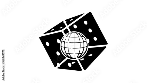 quantum world, earth in dice, black isolated silhouette