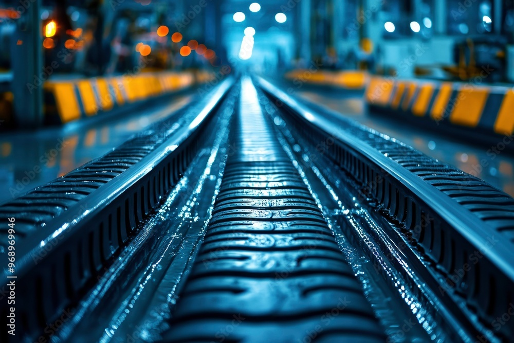 Close-up of Industrial Conveyor System with Water Close-up of Industrial Conveyor System with Water
