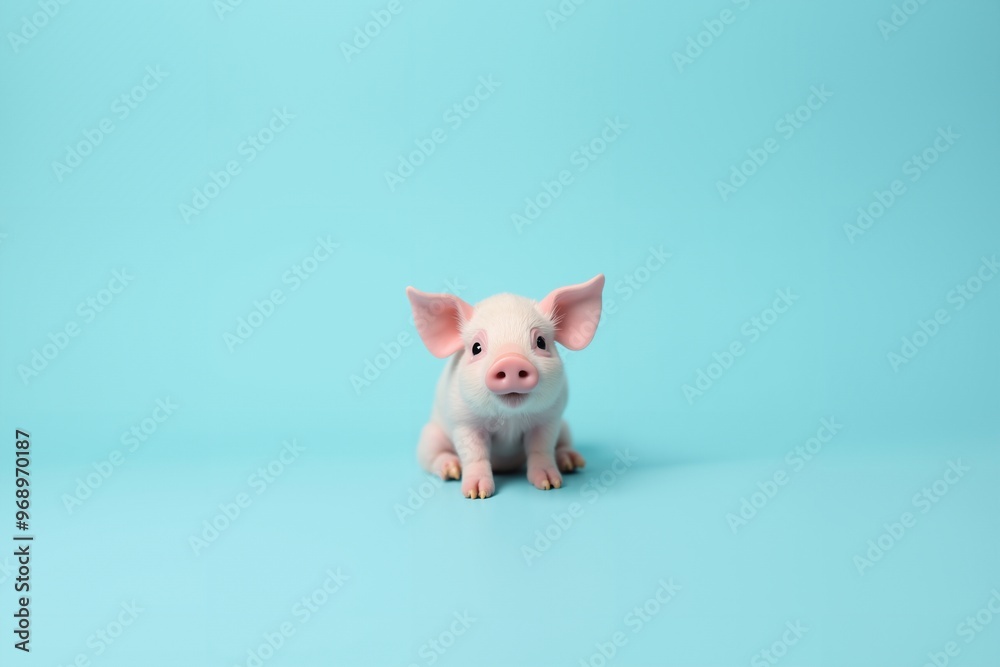 Cute Piglet Sitting on a Blue Background