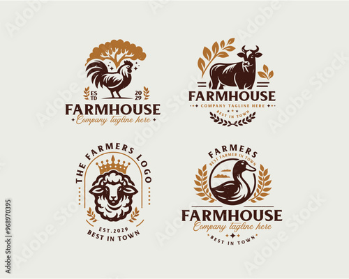 Set vintage bundle classic badge farm house market logo design for business company