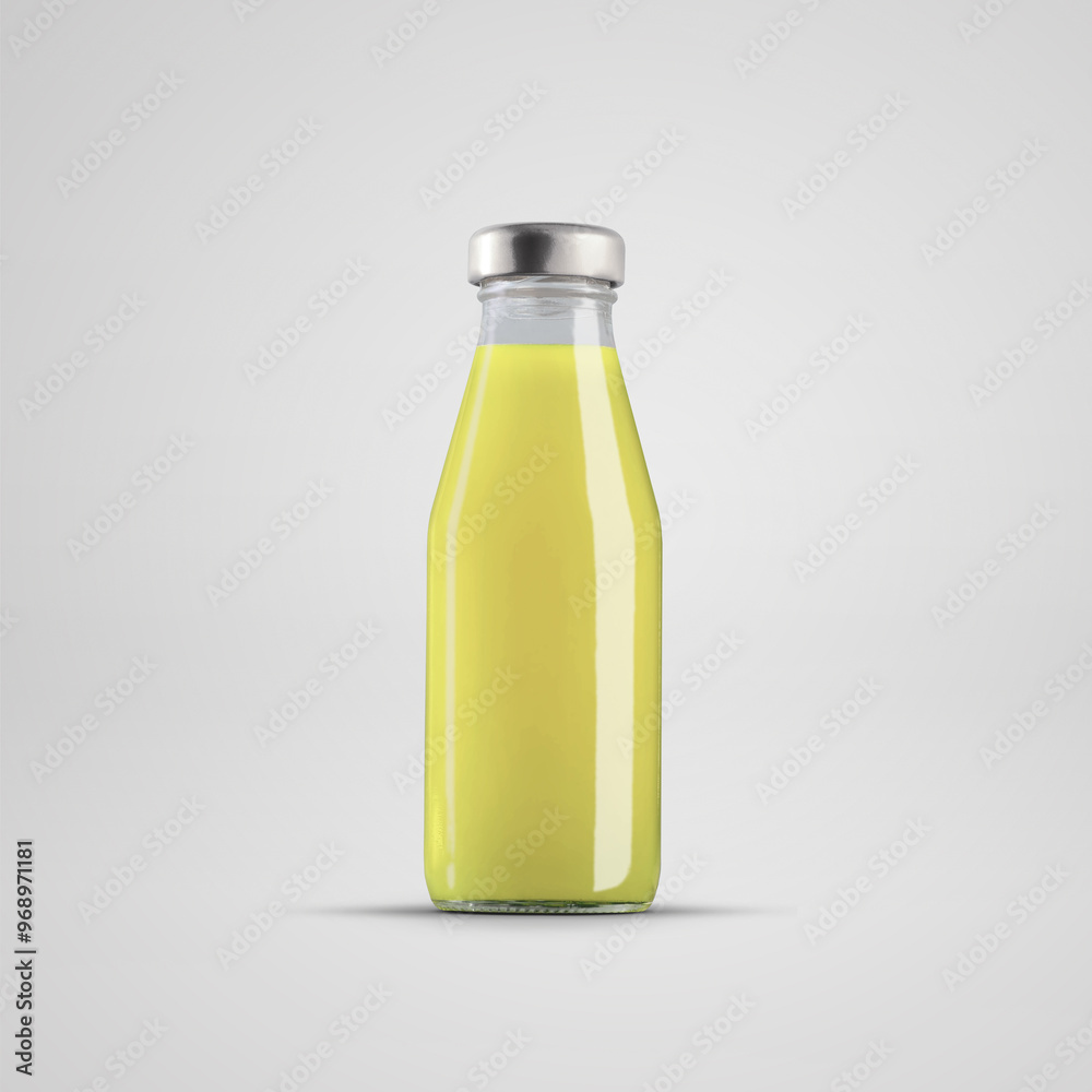 Mockup of a glossy bottle with lemon juice, a container for design, branding. Mockup of a glossy bottle with lemon juice, a container for design, branding.